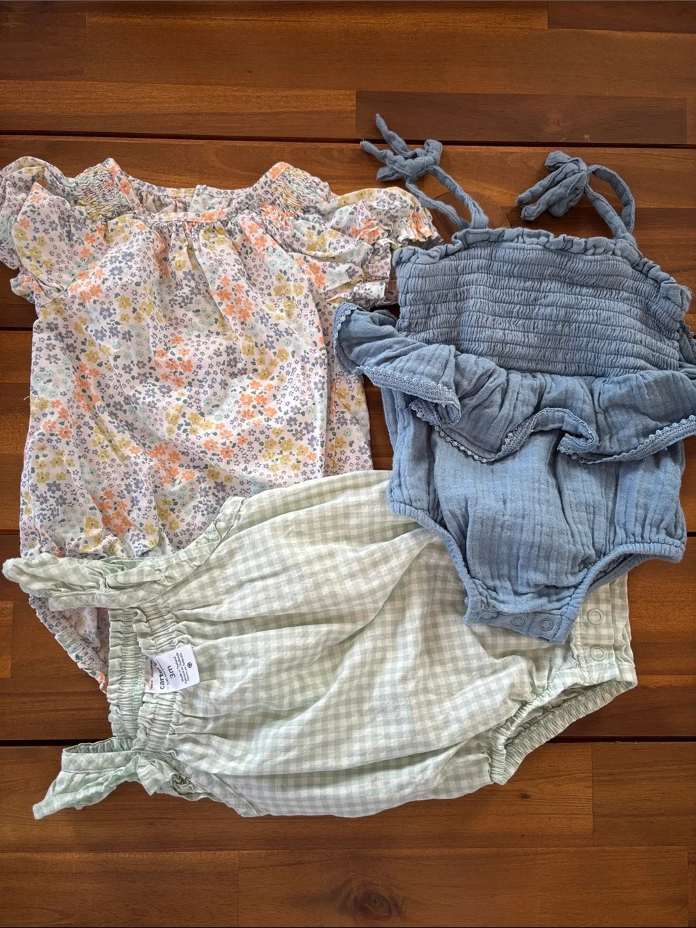 Carter's Floral, Blue and Mint Baby One-Piece Bodysuits